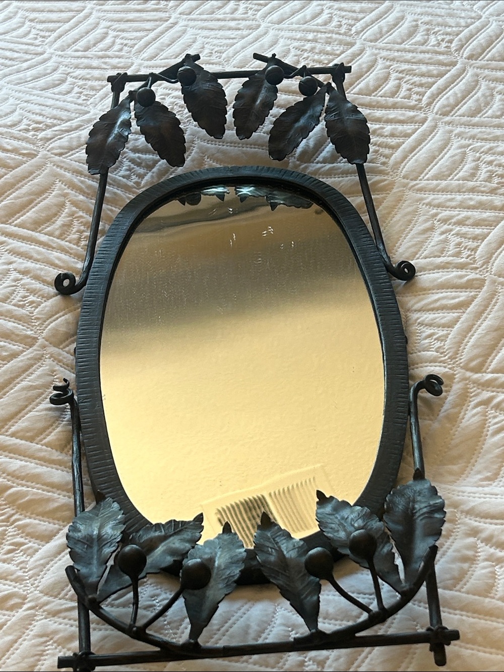 Ornate Black Metal Leaf Wall Mirror
